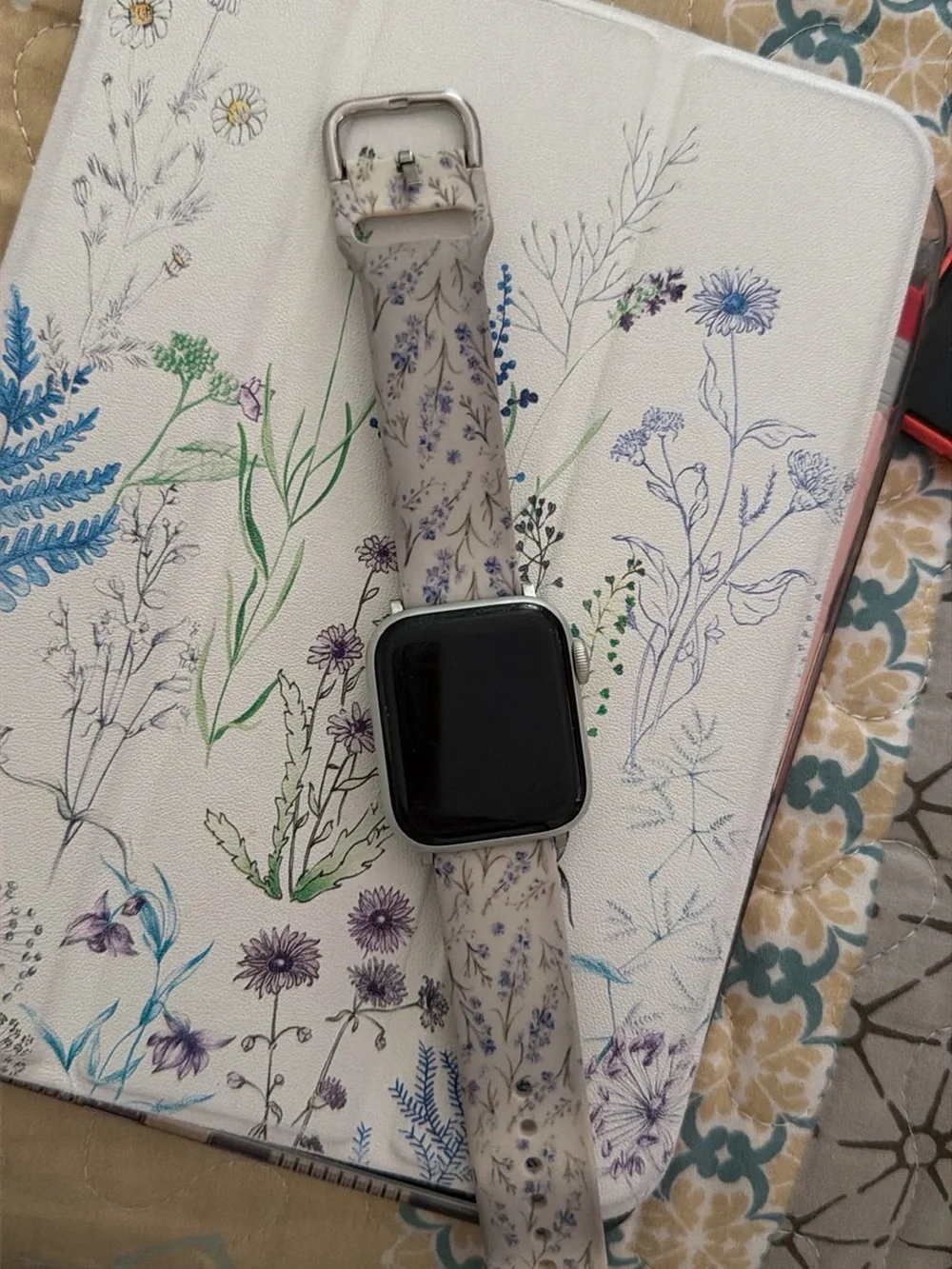 Apple Watch with Pink Woven and Gray Silicone Sport Bands